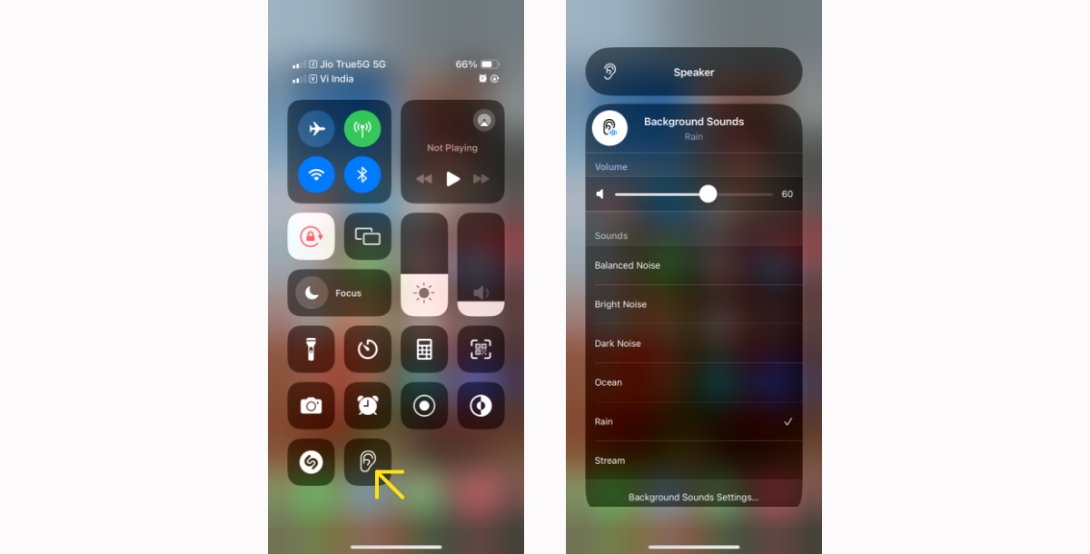 white noise on control center on the iPhone