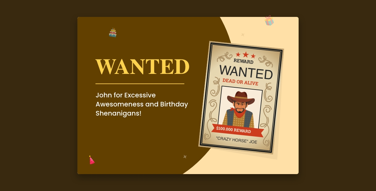 wanted funny birthday card design