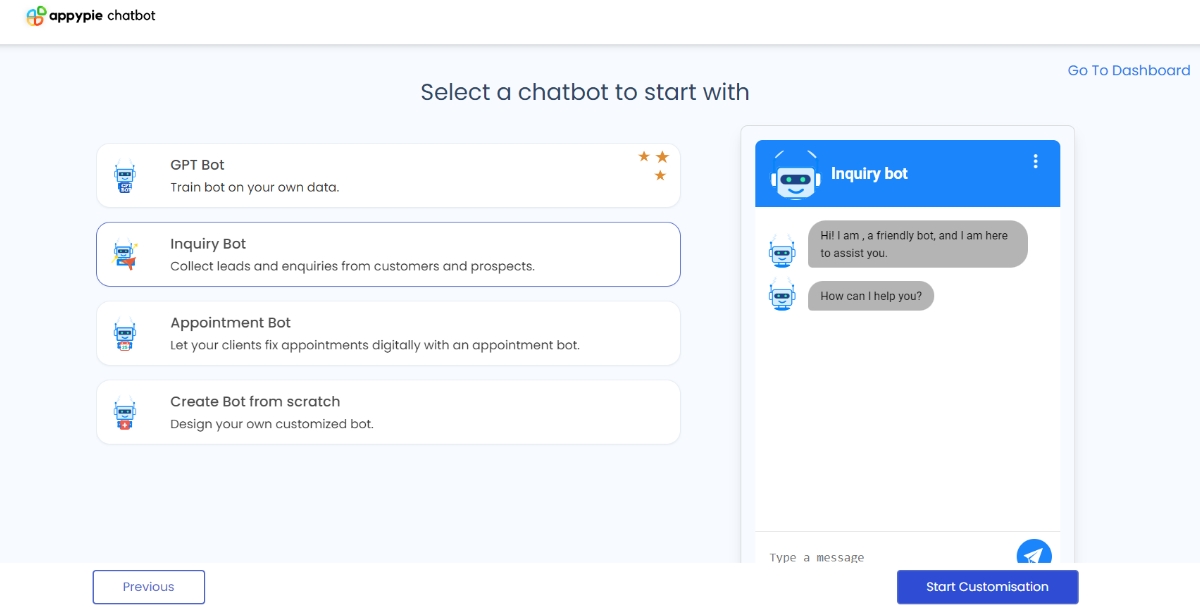 Chatbot Selection Page