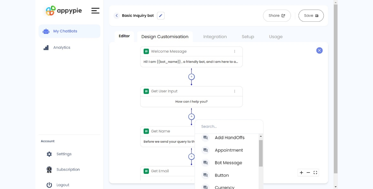 Create a Whatsapp Bot with Appy Pie Chatbot. - Step 7