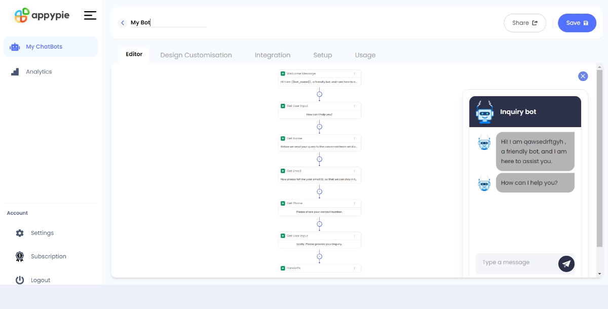 Edit Bot's Conversation Flow