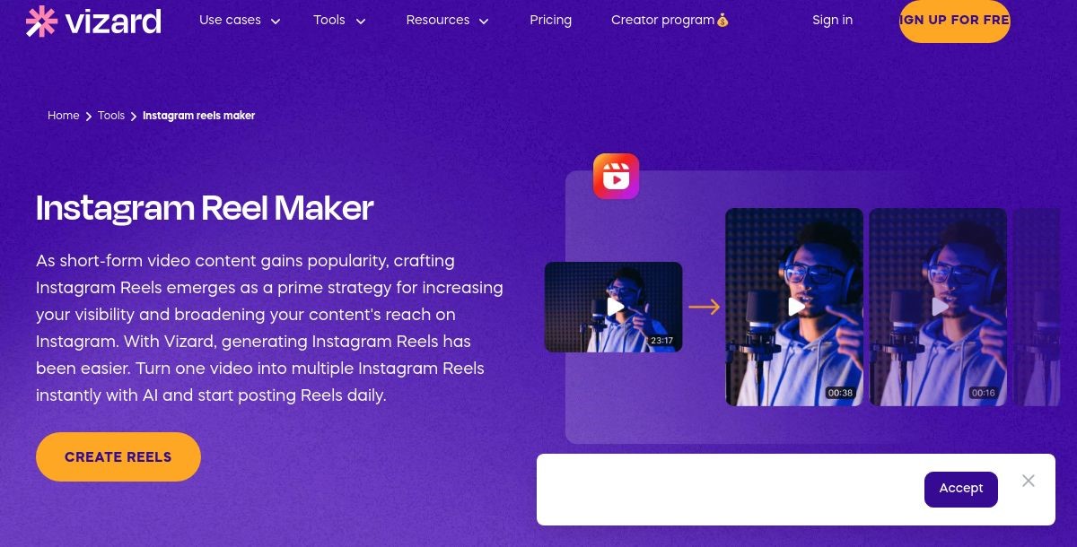 Vizard Instagram Reels Maker