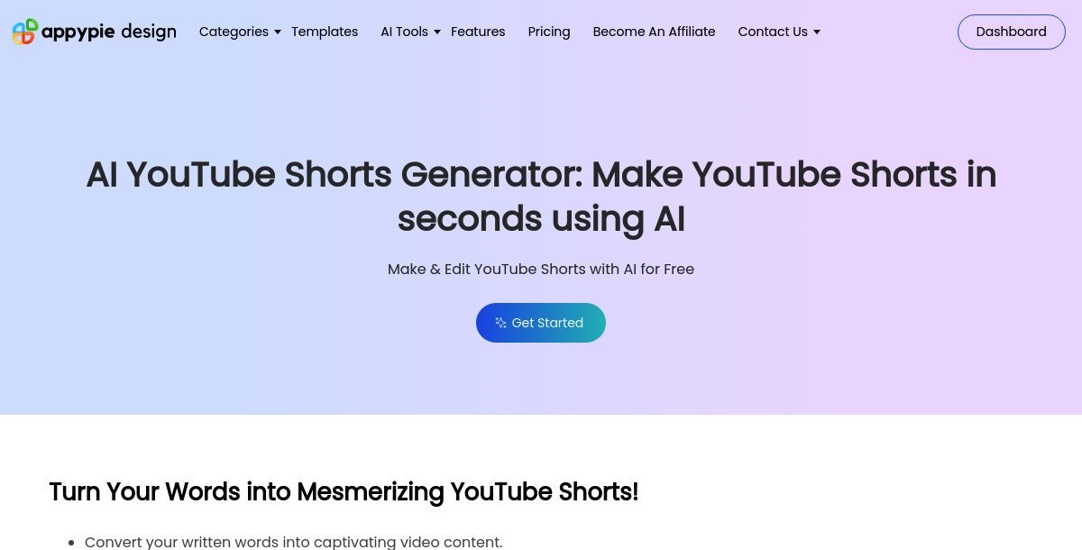 Appy Pie’s AI YouTube Shorts Generator