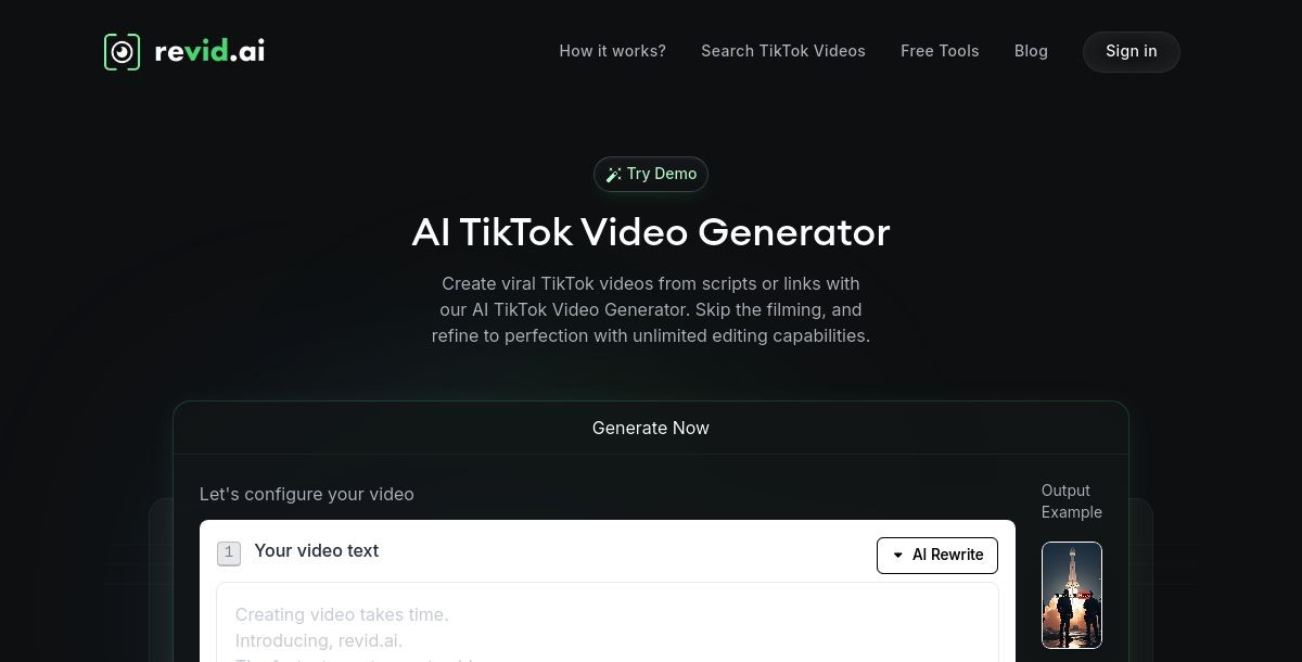 Revid.ai AI TikTok Video Generator