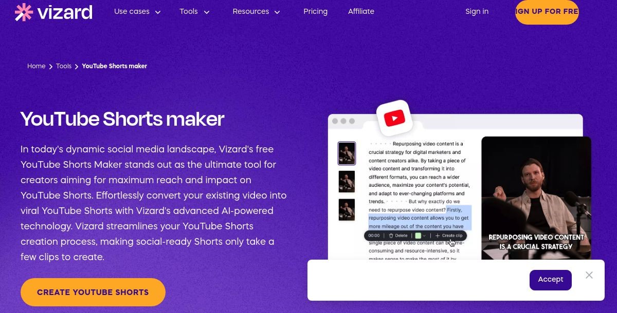 Vizard.ai AI YouTube Shorts Generator