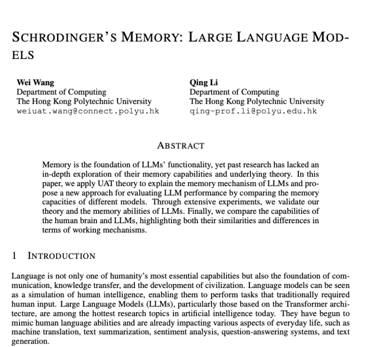 Schrodinger's Memory: Large Language Models