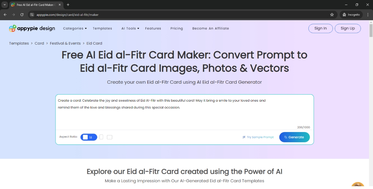 Prompt to Eid Al Fitr Card