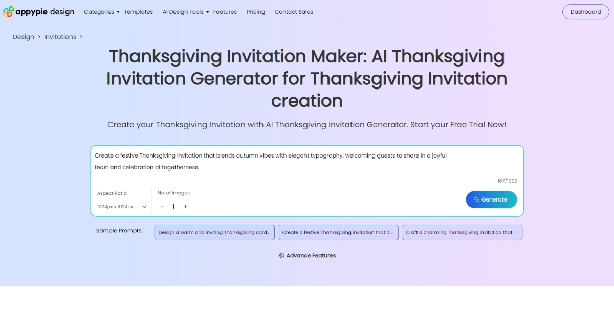 generate thanksgiving invitation design through prompts